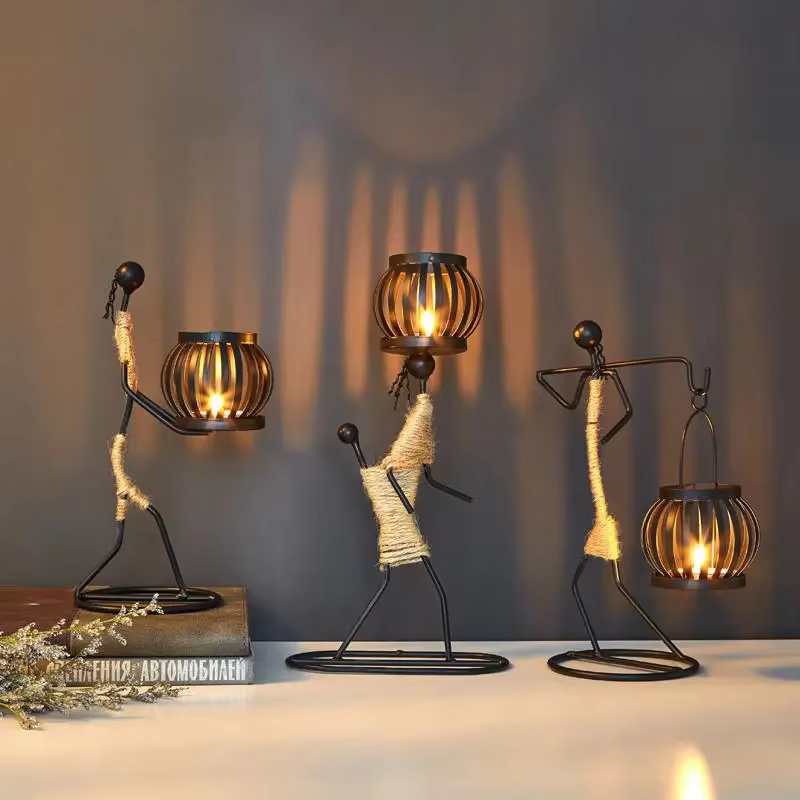 Bougeoirs chandelier en métal personnage abstrait Sculpture bougies décor Figurines faites à la main décoration de la