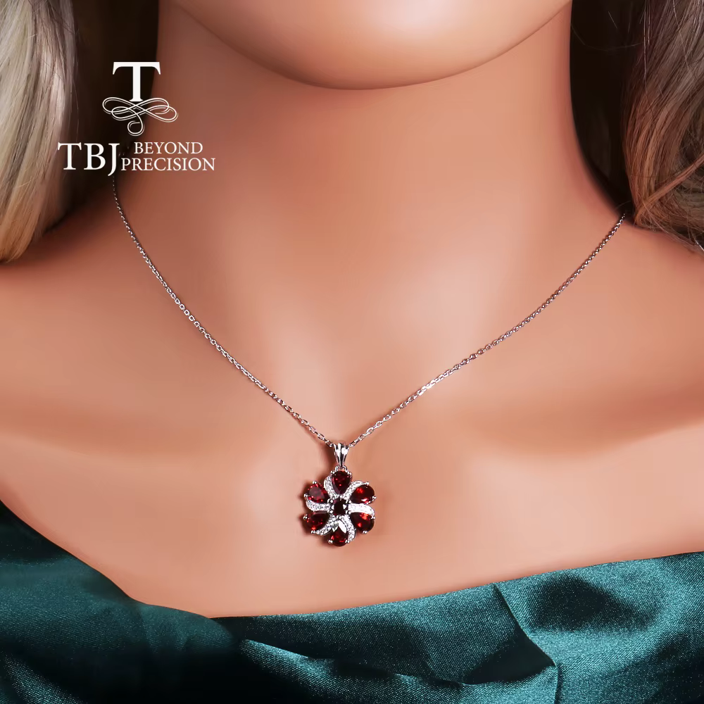 Pendentif grenat rouge naturel en argent Sterling 925