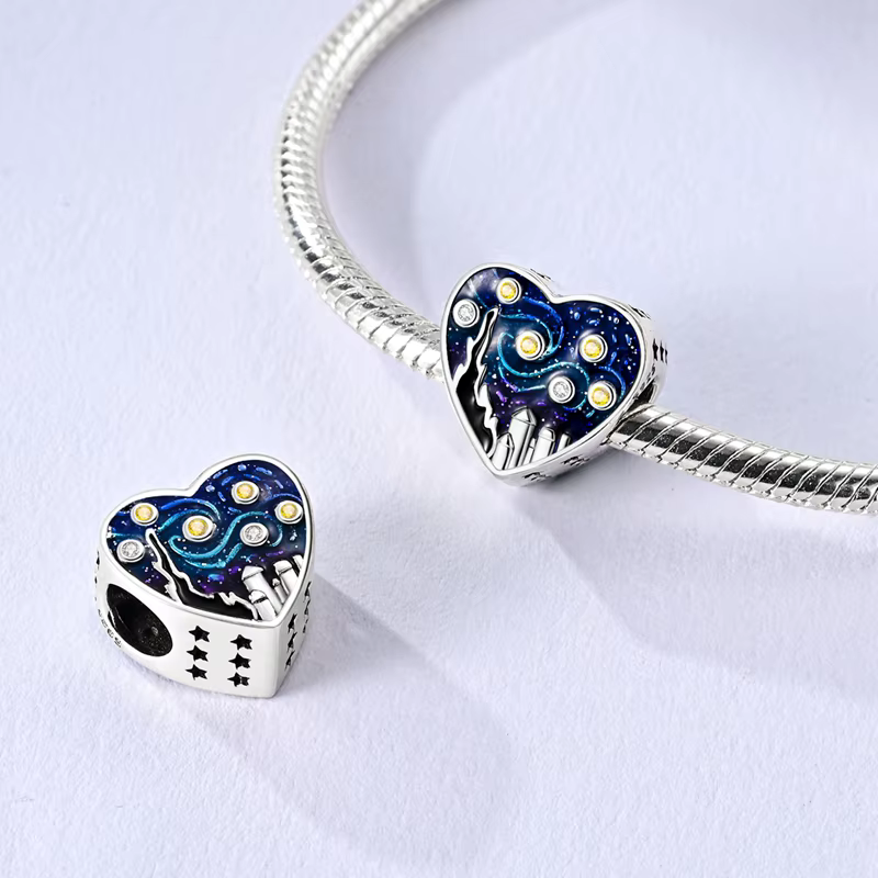 Breloque Ciel Étoilé Vincent van Gogh en Argent Sterling 925 avec Zircon Cubique