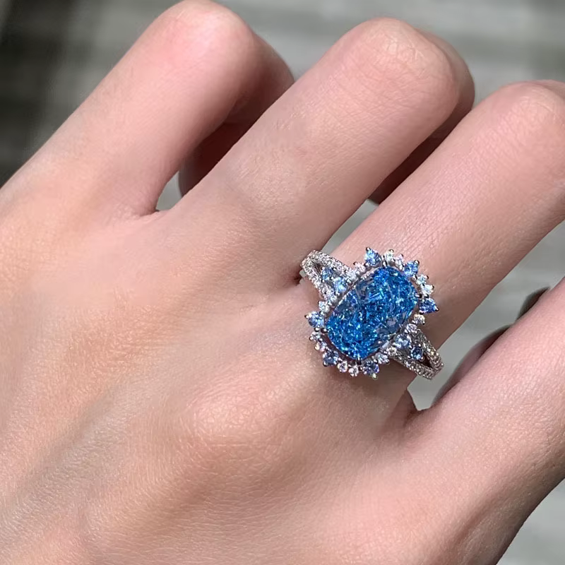 Bagues de luxe rétro créatives en diamant bleu profond pour femmes