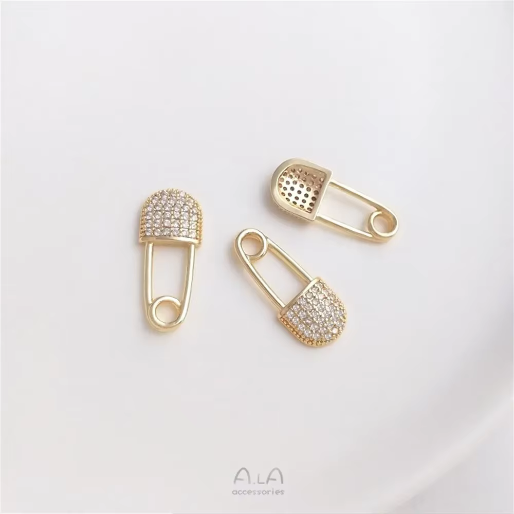 Pendentif en forme de broche plaqué or 14 carats avec support de perle