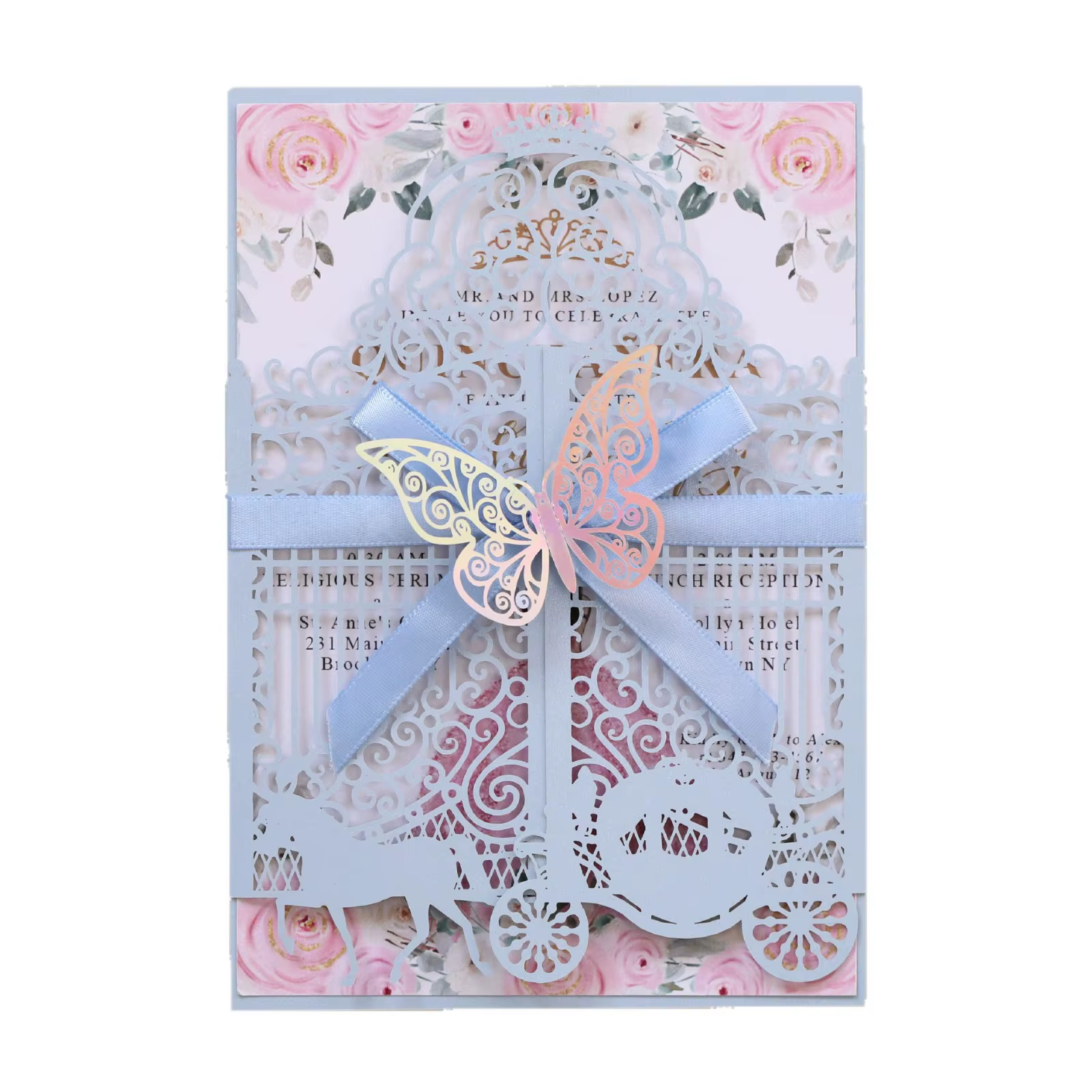 Carte d'invitation de mariage découpée au laser