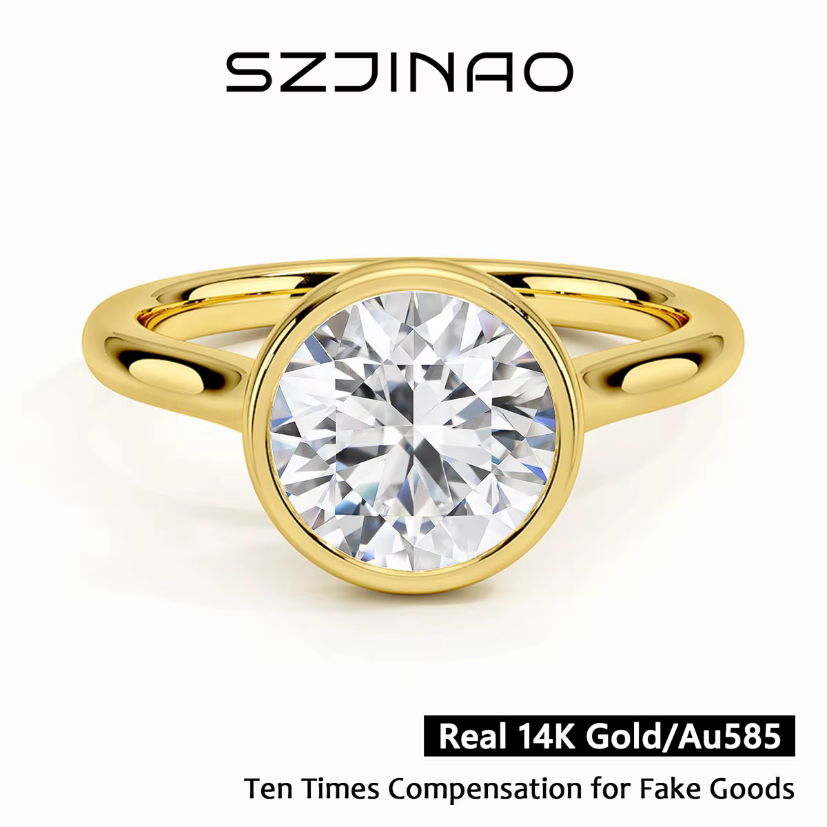 Bague de fiançailles classique en or jaune 14K pour femmes
