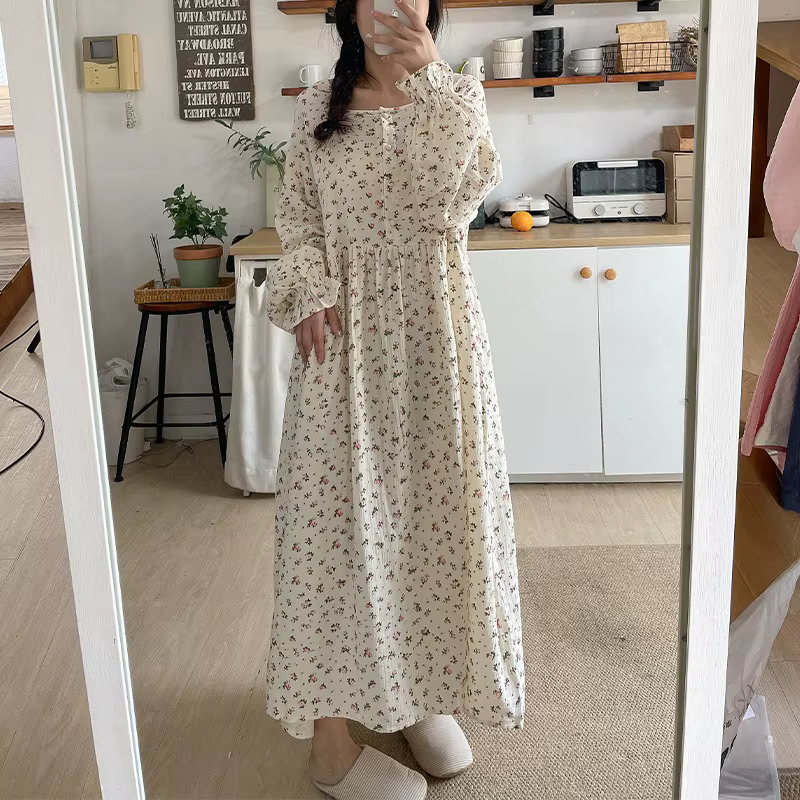 Mousseline 100% coton gaze pour les femmes robe à manches longues bout