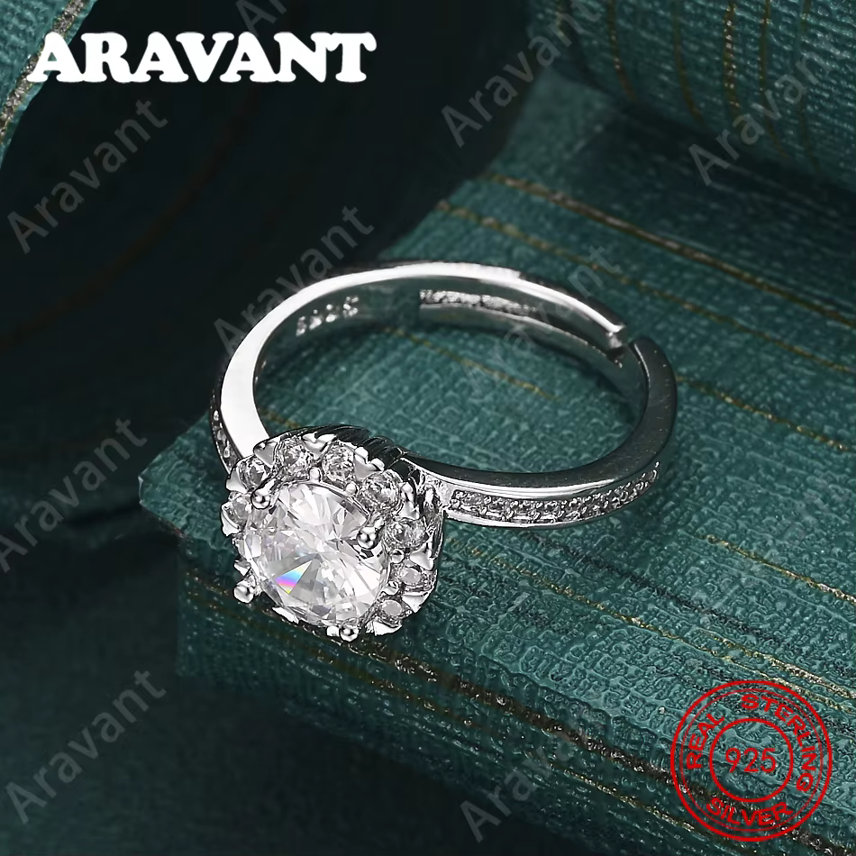 Bague réglable en argent sterling 925 avec zircone ronde - Un cadeau unique pour les femmes