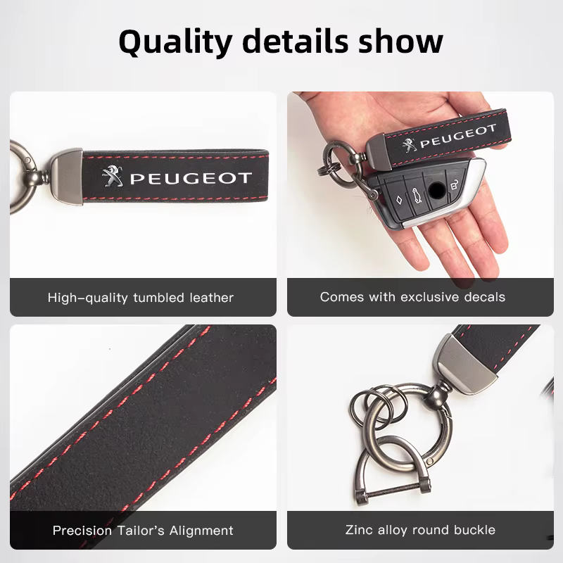 Porte-clés en cuir burbué pour voiture Peugeot