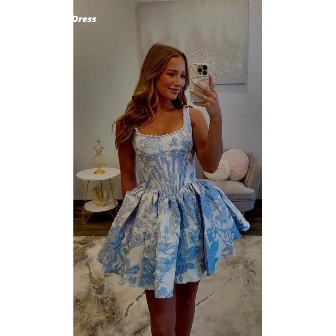 Robes de soirée élégantes et luxueuses bleu ciel Lena pour mariage