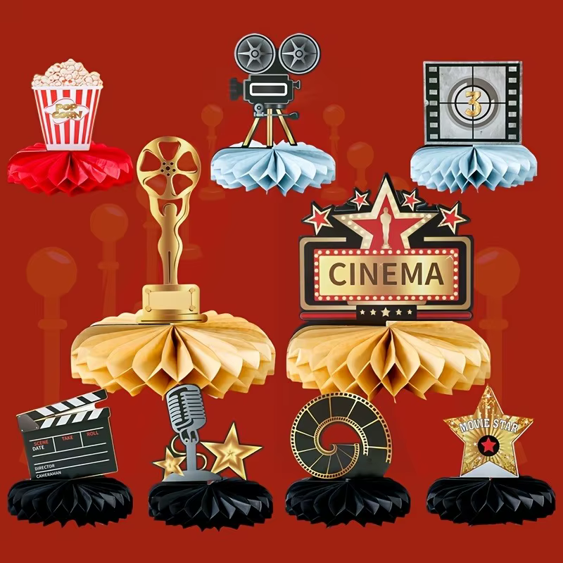 9 pièces de centres de table nid d'abeille sur le thème du cinéma Hollywoodien