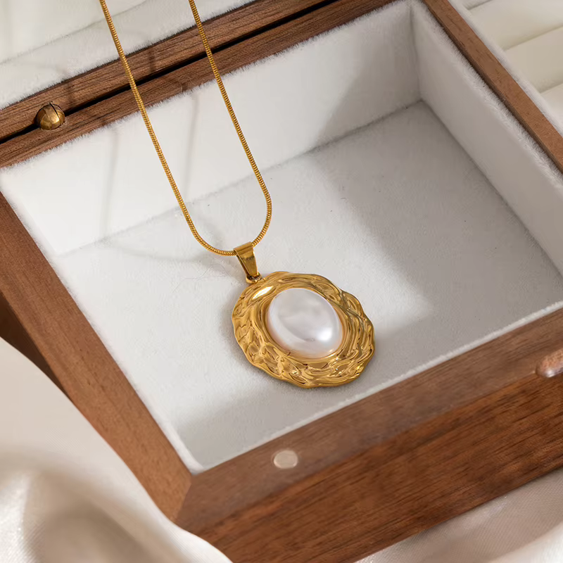 Collier pendentif rond ovale en acier inoxydable 316L ANENJERY pour femmes