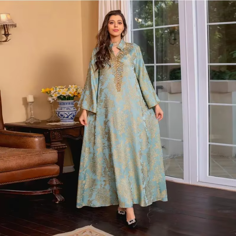 Robe musulmane Eid personnalisée pour femmes Abaya perles col montant Jalabiya Maroc robes de soirée Abayas caftan