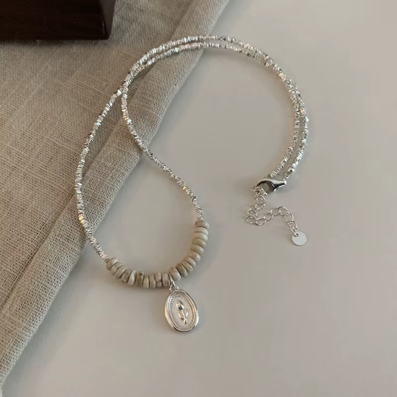 Collier de perles turquoise tulipe en argent regardé 925