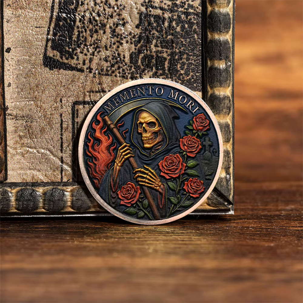 Memento Mori crâne Rose commémoratif plaqué corbeau croix pièce à collectionner décoration de la maison