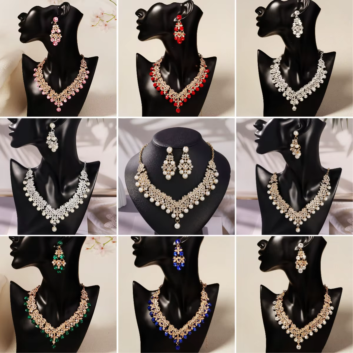 Ensemble collier et boucles d'oreilles de mariée européens et américains