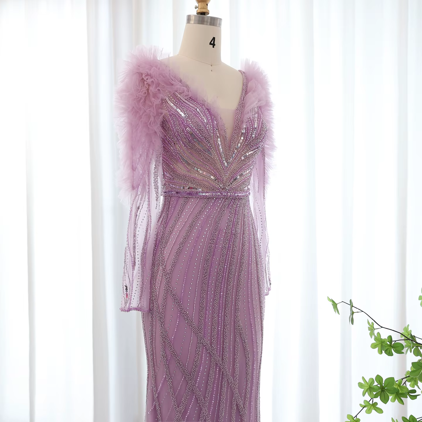 Sharon Said luxe sirène lilas volants arabe robe de soirée pour les femmes de mariage col en v bleu formelle robes