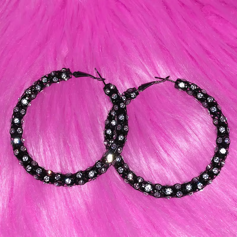 Y2K – boucles d'oreilles noires en cristal brillant