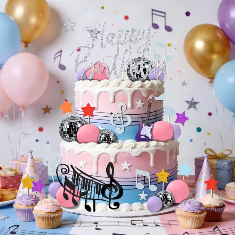 Décorations de gâteau musical pour fille : thème concert de pop