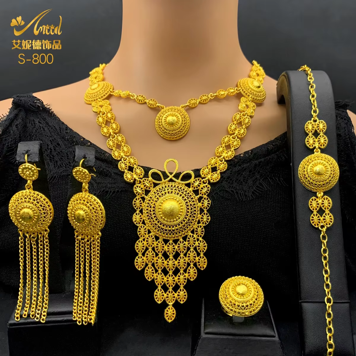 ANIID indien 24K couleur or ensembles de bijoux pour les femmes de mariage dubaï collier boucles d'oreilles nigérian africain mariée 4 pièces ensemble cadeaux de fête