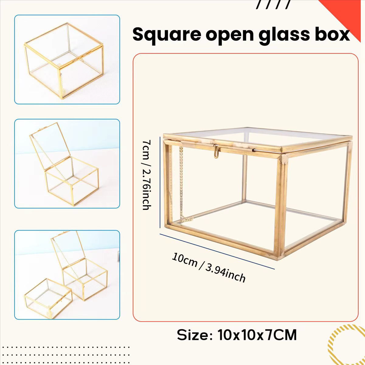 Délicieux-boîte à bijoux de jardin en verre à ouverture carrée