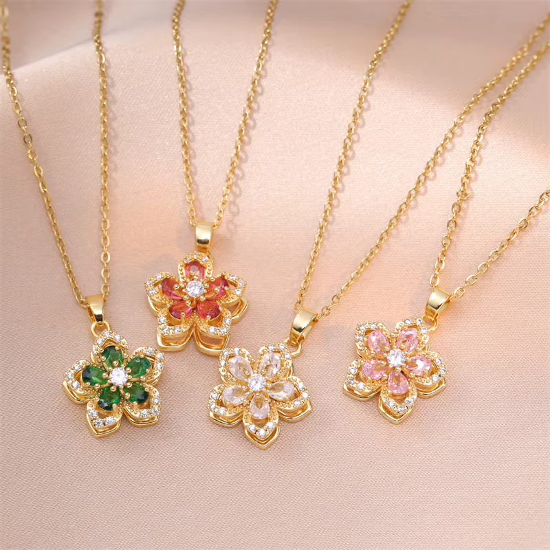 Collier pendentif fleur romantique en Zircon brillant pour femmes