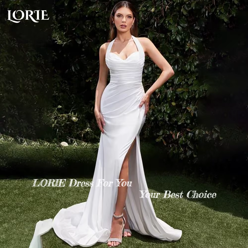 LORIE licou sirène robes de mariée Sexy fente chérie robe