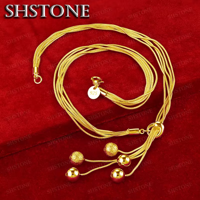 Collier en or 18 carats avec pendentif à cinq perles lisses givrées