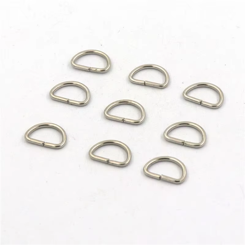 100 pièces rhodié largeur intérieure 11mm demi-rond en forme Non soudé D anneau anneaux de saut bricolage sac accessoires pour la fabrication de bijoux
