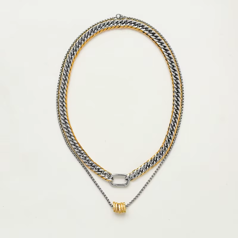 Collier à breloques en acier inoxydable plaqué or 18 carats