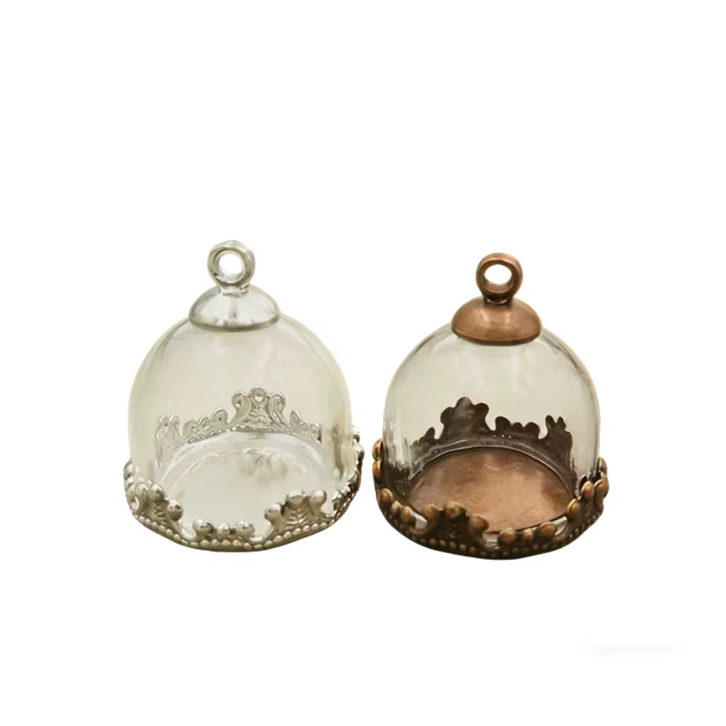 5 ensembles 15mm Globe en verre dôme couronne Base perles ensemble de bouchons