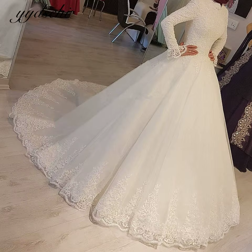 Robes de mariée musulmanes blanches à manches longues