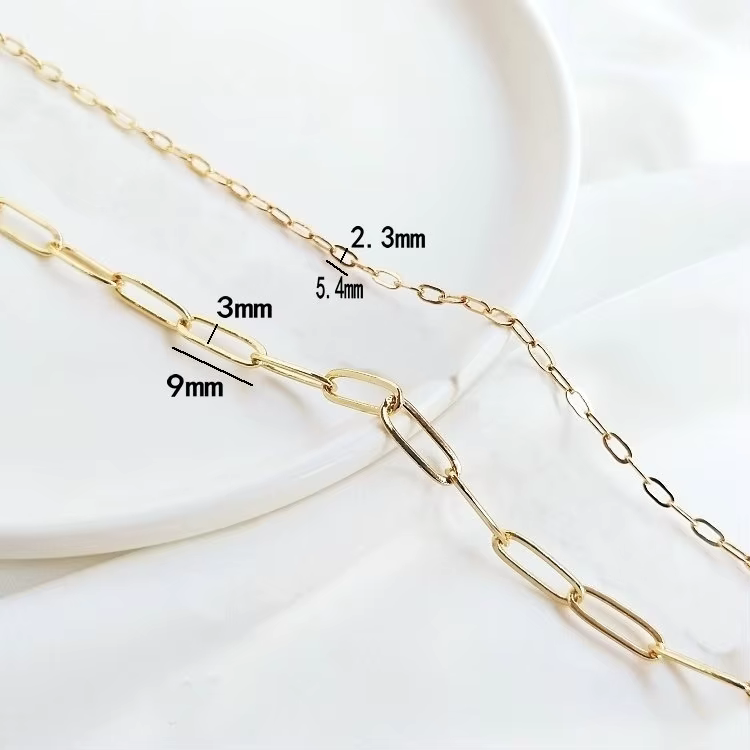 1 mètre 14K couleur or plaqué longue forme ovale collier chaînes bijoux