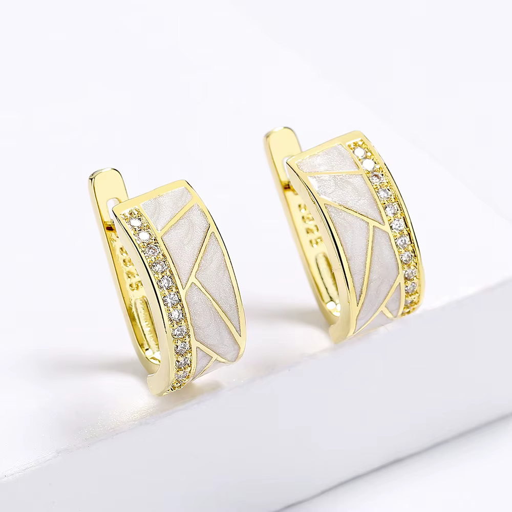 Boucles d'oreilles classiques blanches plaquées argent 925 pour femmes