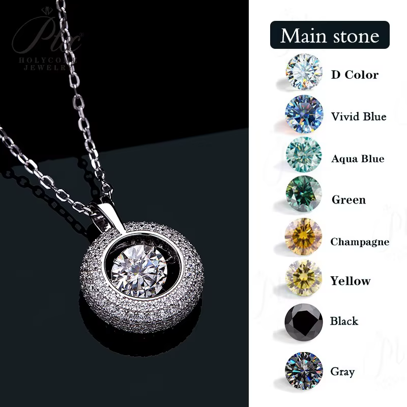 Collier rond délicat avec pendentif Moissanite en argent sterling 925 plaqué or ​ Accessoires de cou esthétiques
