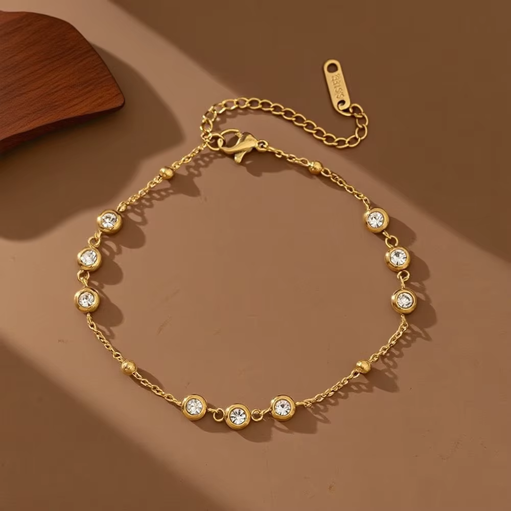 EILIECK 316L acier inoxydable rond scintillant zircone collier Bracelet ensemble pour les femmes à la mode étanche