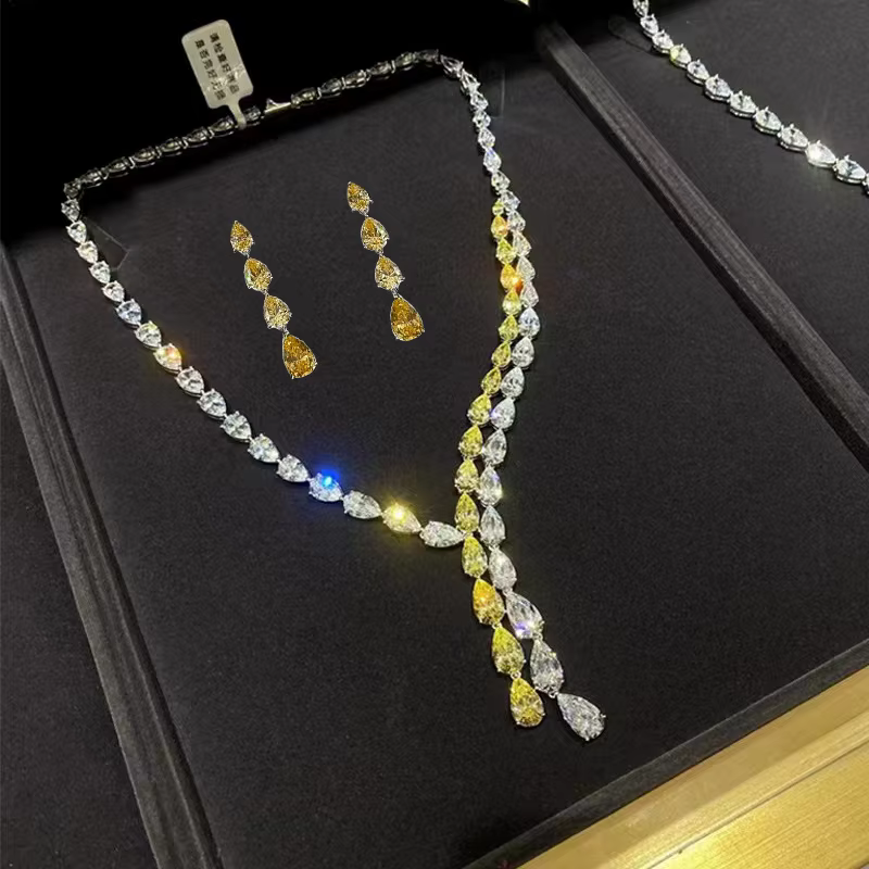 Foyimagination-Ensembles de bijoux en diamant jaune et blanc pour femmes