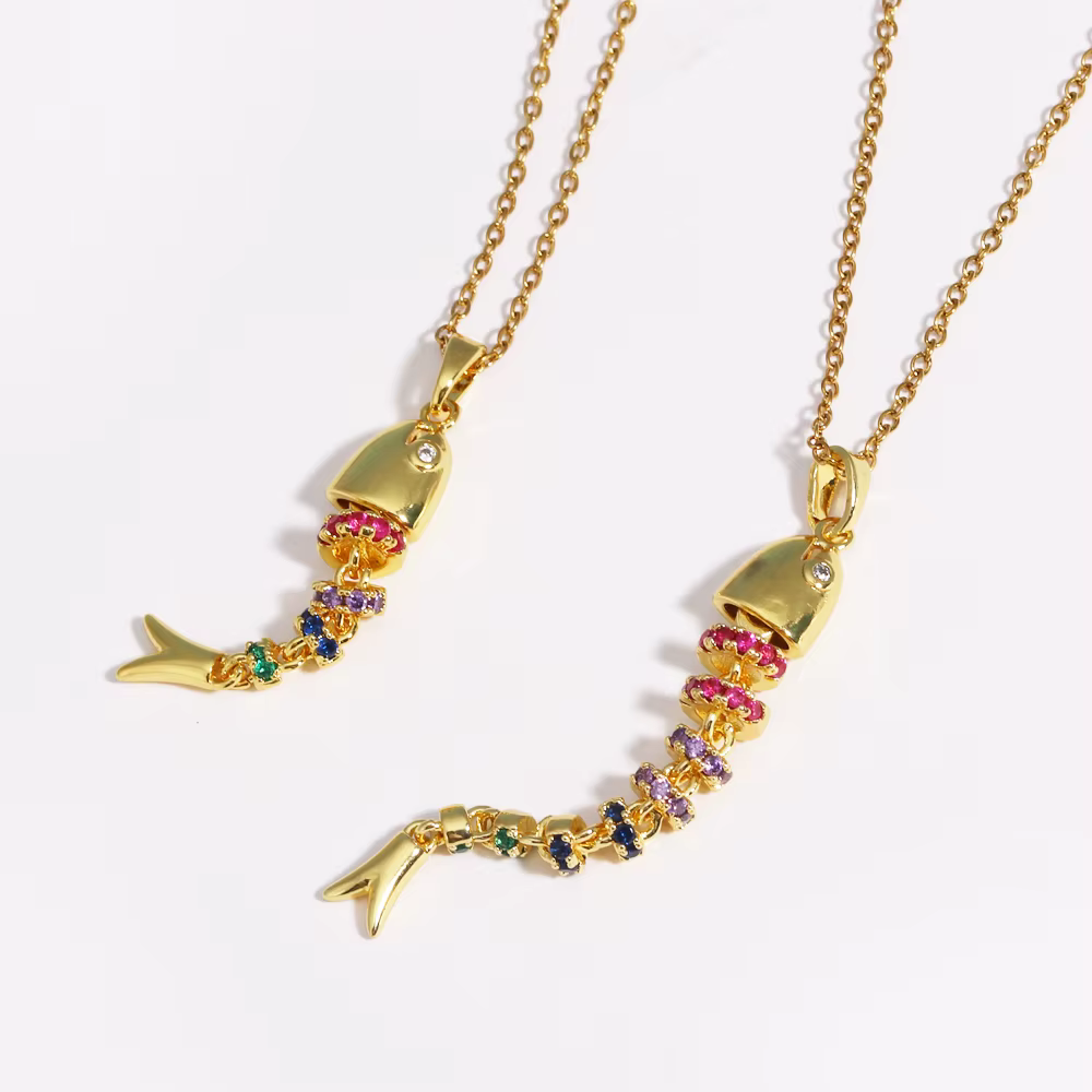 Collier avec pendentif poisson en Zircon coloré scintillant pour femmes