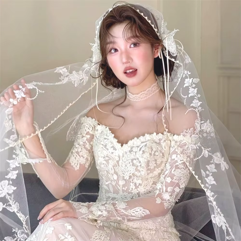 Voile de chapelle blanc Vintage avec bord en dentelle