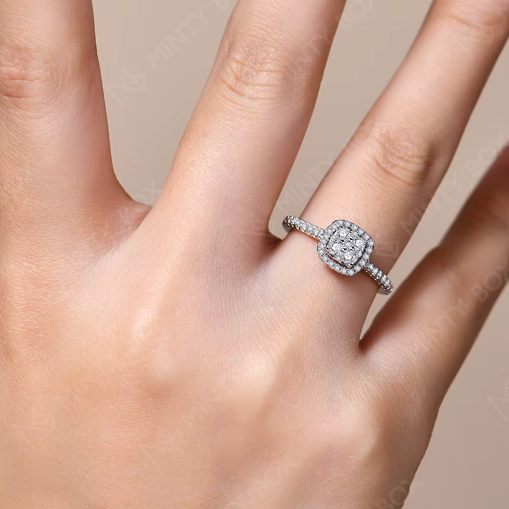 MINTYBOX S925 bague de fiançailles en argent Sterling Halo Moissanite pour femmes bagues en diamant de laboratoire classique plaqué 18K bijoux fins de mariage