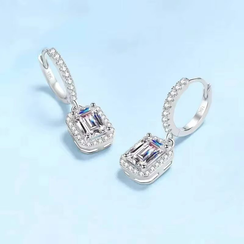 Boucles d'oreilles JoiasHome en moissanite taille émeraude 1 carat