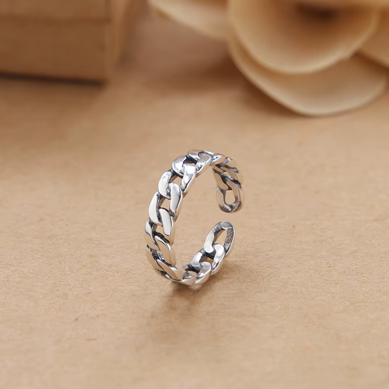 Buyee 925 bague en argent Sterling mode doigt Double cercle Simple chaîne anneau pour femmes hommes