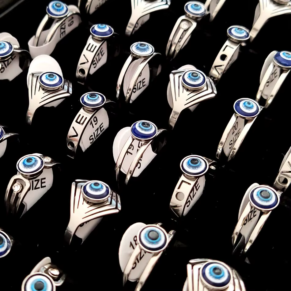 Anneau à œil bleu en acier inoxydable de Style Vintage
