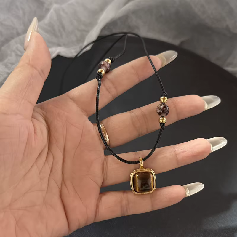 Collier pendentif soleil en pierre Double couche Vintage