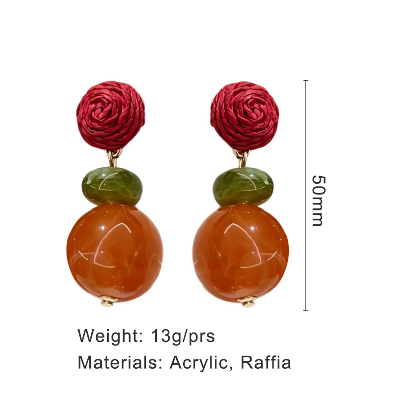 Boucles d'oreilles pendantes en perles acryliques en forme de fleur de raphia pour femmes