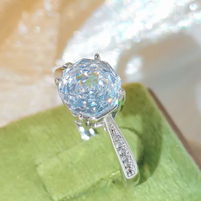 Bague pour femme en argent sterling 925 avec diamant à taille rose et haute teneur en carbone