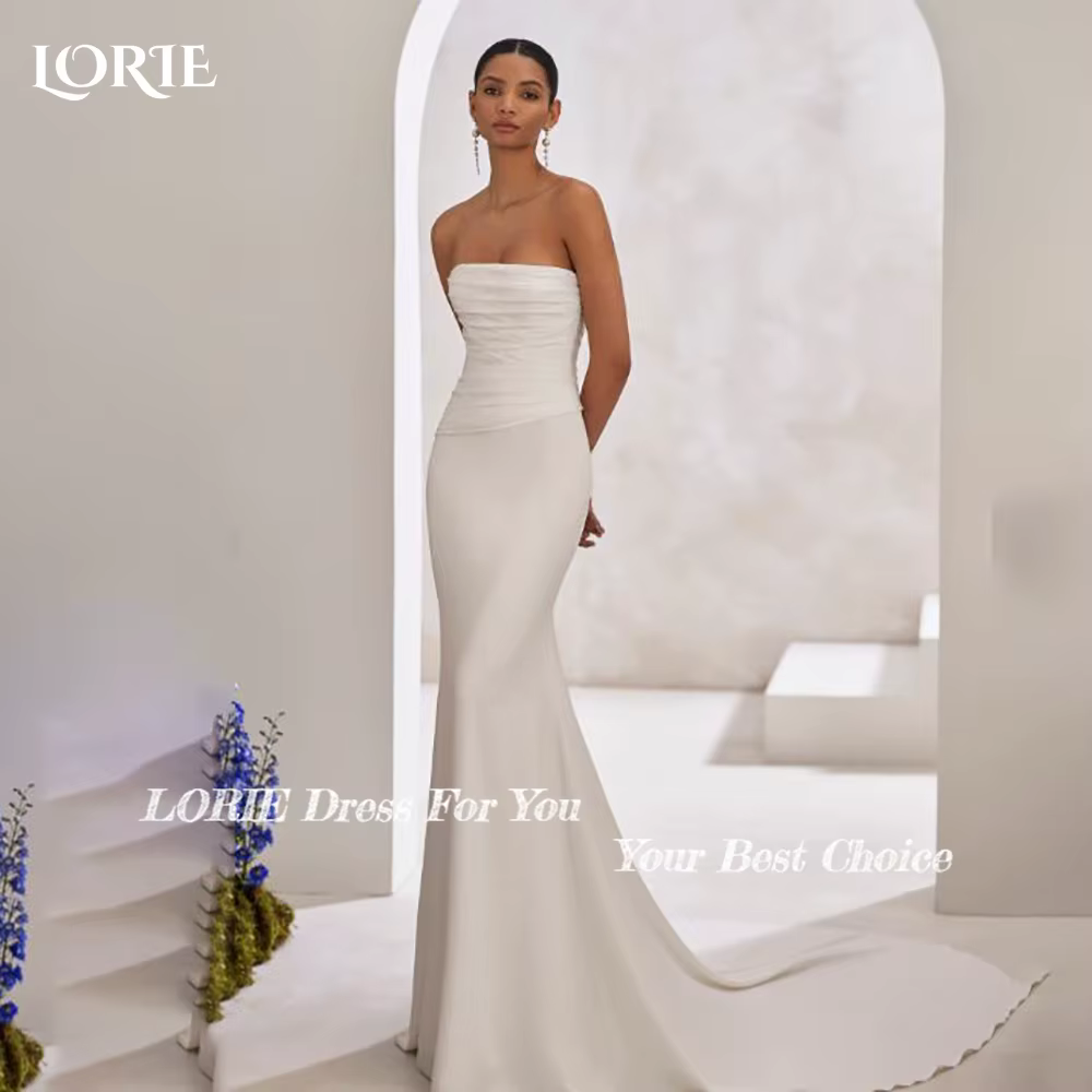 LORIE robes de mariée Vintage fleur 3D épaules dénudées brillant Satin a-ligne ivoire robe