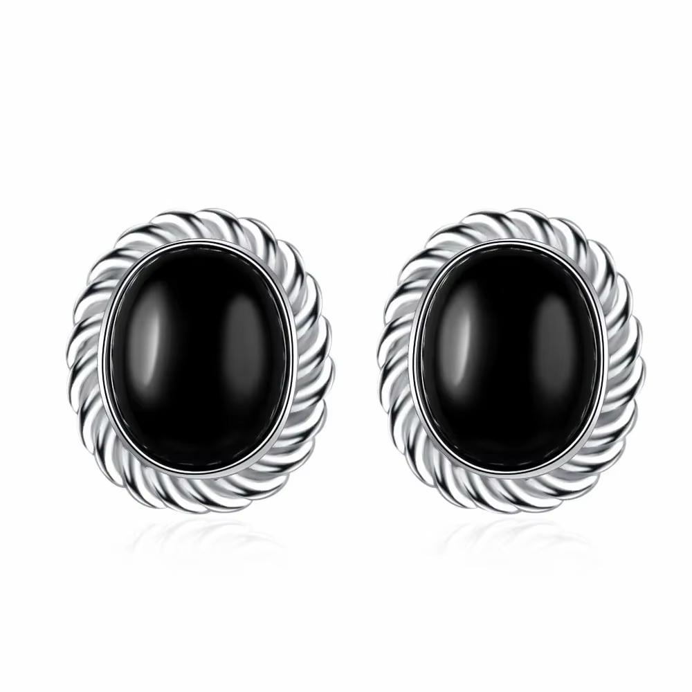 Boucles d'oreilles en argent Sterling 925 en Agate noire naturelle