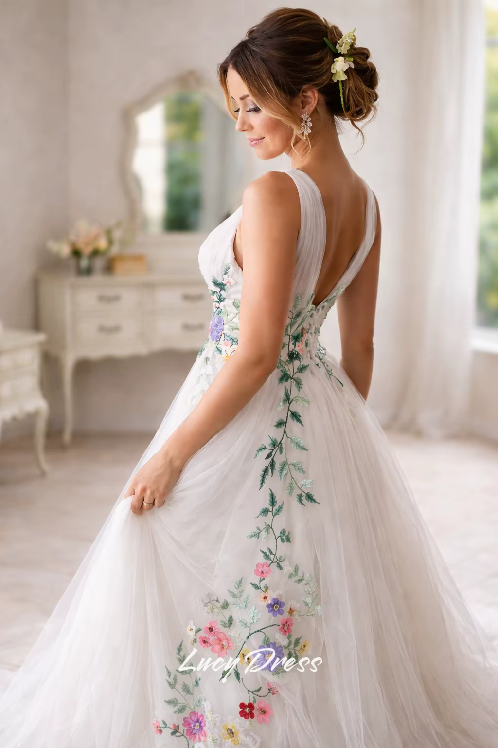 Robes de mariée personnalisées Lucy en tissu floral