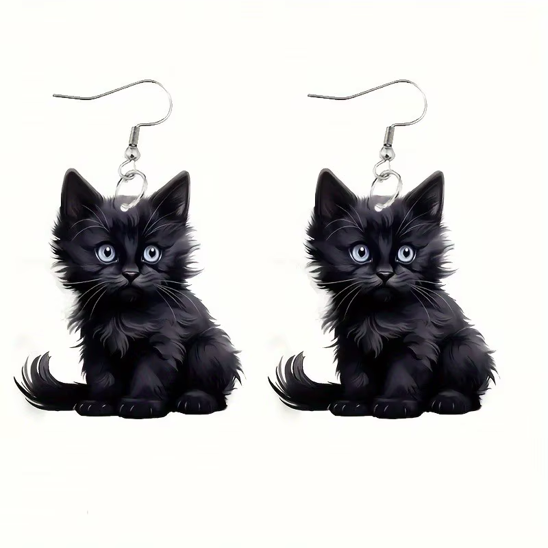 Y2K – boucles d'oreilles pendantes en forme de chat noir pour femmes