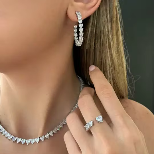 Cadeau Saint-Valentin 2026 : Collier Tennis 5A Cœur CZ Blanc Rose