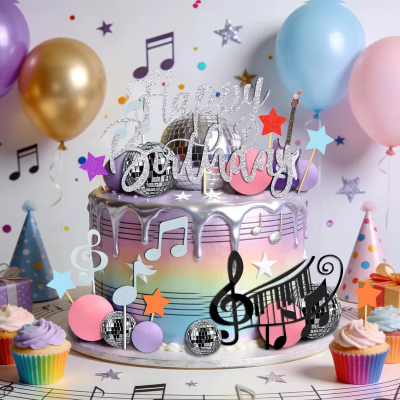 Décorations de gâteau musical pour fille : thème concert de pop