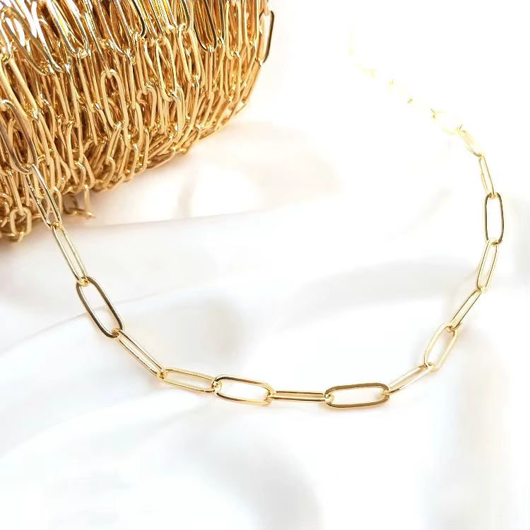 1 mètre 14K couleur or plaqué longue forme ovale collier chaînes bijoux